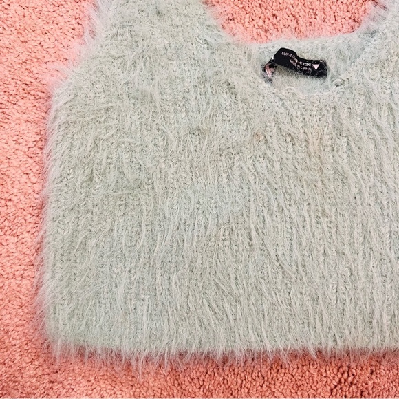 Zara Seafoam Mint Green Fuzzy Tie-Shoulder Crop Top Bralette. Size Small. - Picture 4 of 14